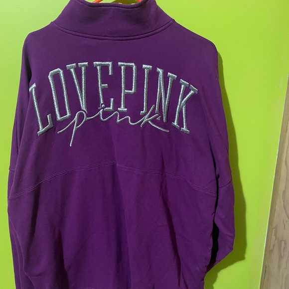 Dark purple 1/2 zip PINK sweatshirt - Picture 3 of 4